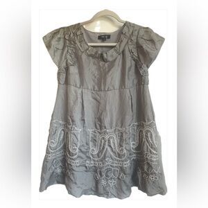 Anna Sui Babydoll Mini Dress Silk Hand Embroidered Medium